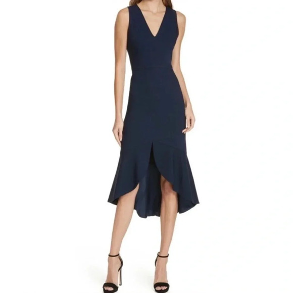 Alice + Olivia Blakesley Split Front Fit and Flare Dress Navy Blue Size 0 - Picture 1 of 12